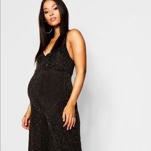 Maternity Shimmer Frill Plunge Jumpsuit